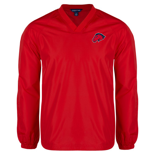  Red V Neck Raglan Windshirt - Mustang Head