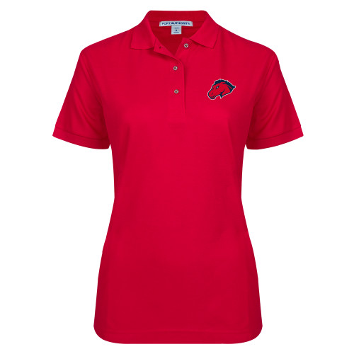  Womens Silk Touch Red Pique Polo - Mustang Head