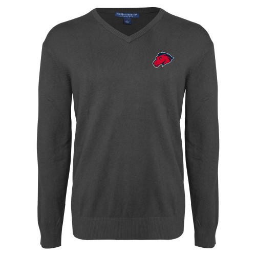  Charcoal Heather VNeck Sweater - Mustang Head