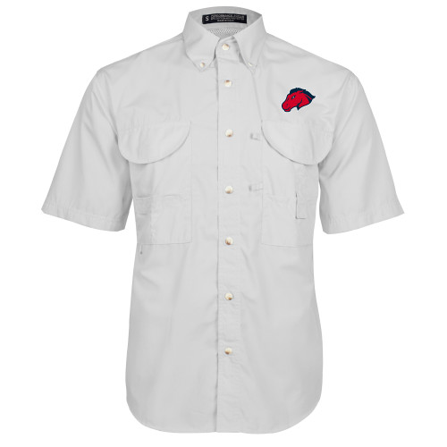  White Fishing Shirt Performance Short Sleeve - Mustang Head