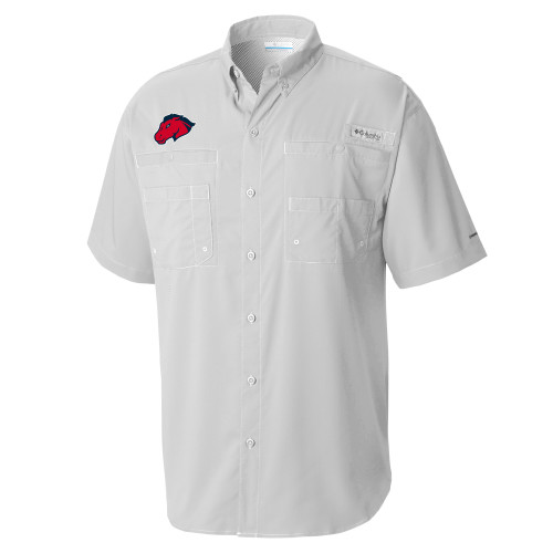  Columbia Cool Grey Tamiami Performance Short Sleeve Shirt - Mustang Head