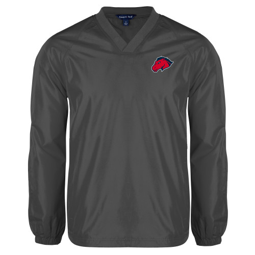  Charcoal V Neck Raglan Windshirt - Mustang Head