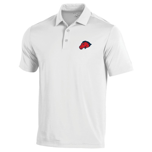  Under Armour White Performance Polo - Mustang Head