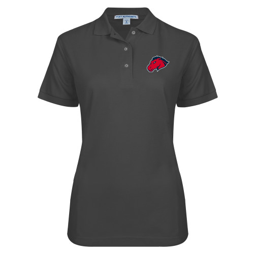  Womens Silk Touch Charcoal Pique Polo - Mustang Head
