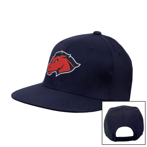  Navy Flat Bill Snapback Hat - Mustang Head