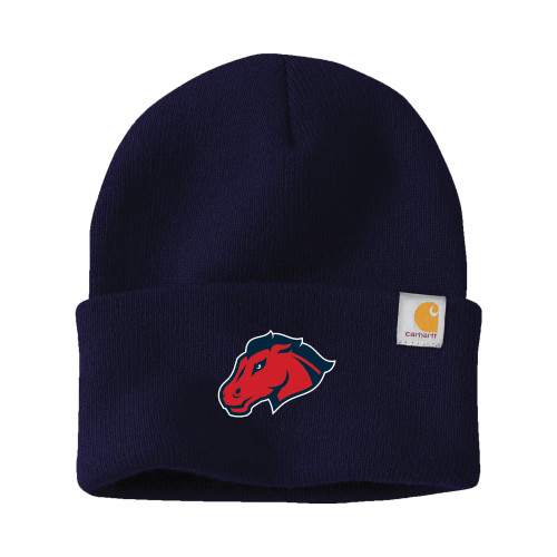  Carhartt Navy Knit Beanie w/Cuff - Mustang Head