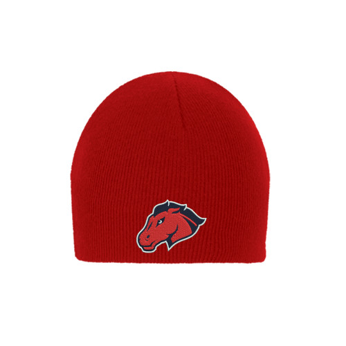  Red Knit Beanie - Mustang Head