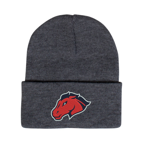  Grey Knit Beanie w/Cuff - Mustang Head