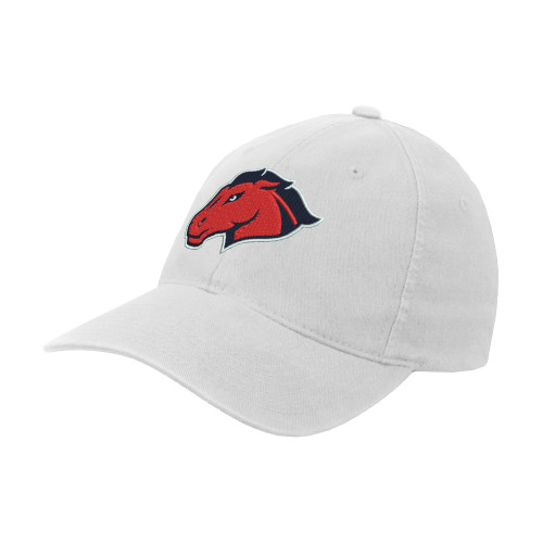  White Flexfit Structured Low Profile Hat - Mustang Head