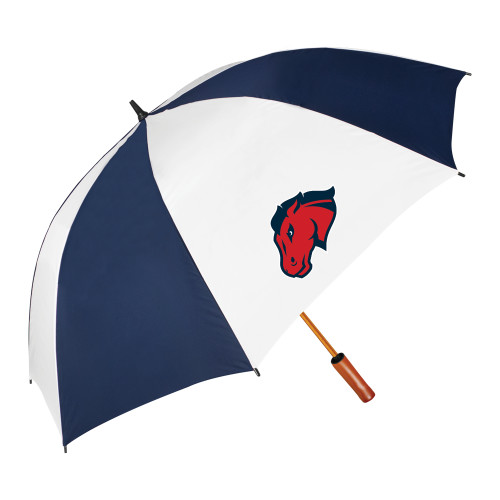  64 Inch Navy/White Umbrella - Mustang Head