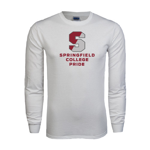  White Long Sleeve T Shirt - Springfield College Pride