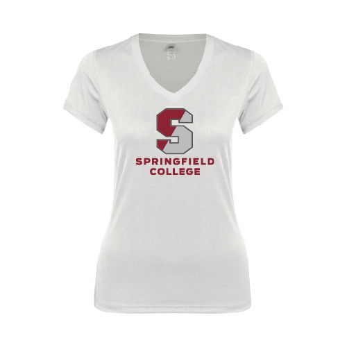  Next Level Womens White Ideal V Tee - Official Logo