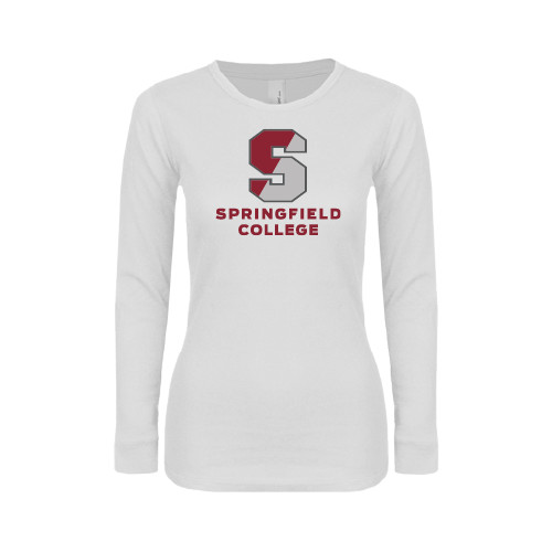  Womens White Long Sleeve V Neck Tee - Official Logo