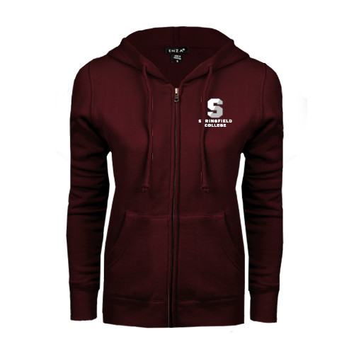  ENZA Womens Maroon Fleece Full Zip Hoodie - Official Logo