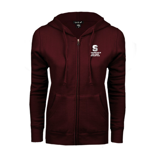  ENZA Womens Maroon Fleece Full Zip Hoodie - Springfield College Athletics