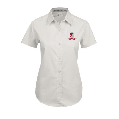  Womens White Twill Button Up Short Sleeve - Official Logo