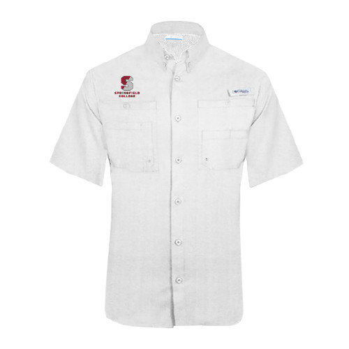  Columbia White Tamiami Performance Short Sleeve Shirt - Official Logo