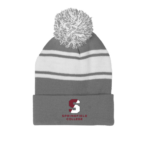 Springfield College Grey/White Two Tone Knit Pom Beanie w/Cuff