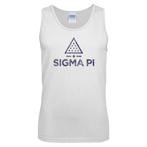 White Tank Top-Vertical Logo Mark Distressed