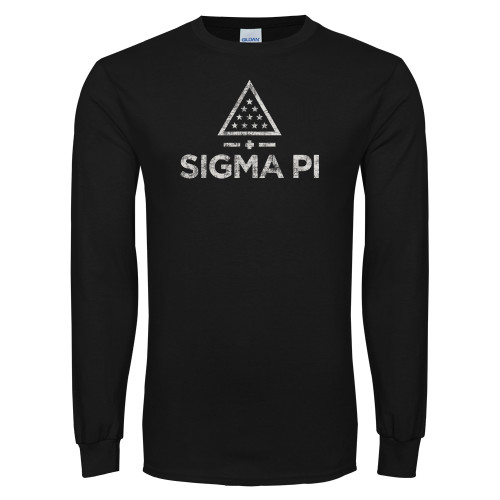 Black Long Sleeve T Shirt-Vertical Logo Mark Distressed