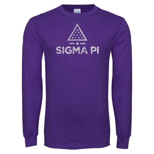 Purple Long Sleeve T Shirt-Vertical Logo Mark Distressed