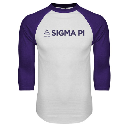White/Purple Raglan Baseball T Shirt-Standard Logo Mark