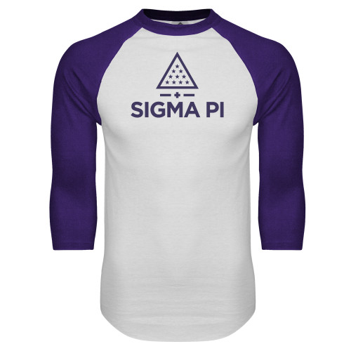 White/Purple Raglan Baseball T Shirt-Vertical Logo Mark