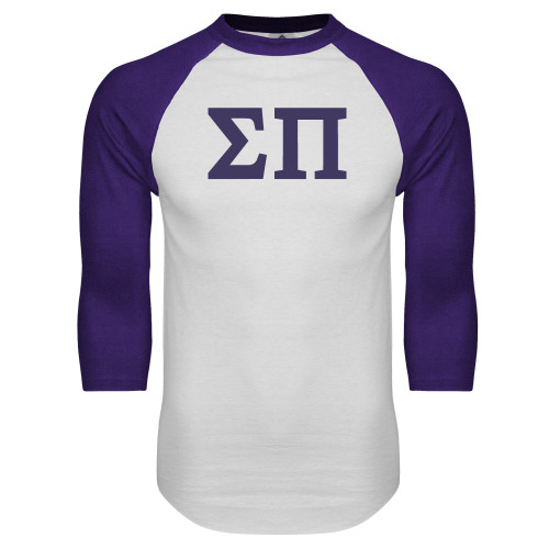 White/Purple Raglan Baseball T Shirt-Greek Letters