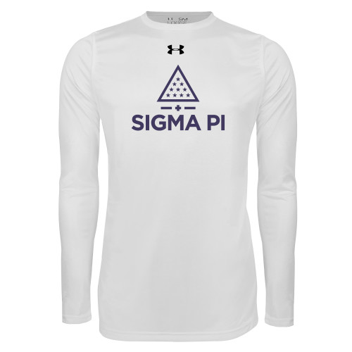 Under Armour White Long Sleeve Tech Tee-Vertical Logo Mark