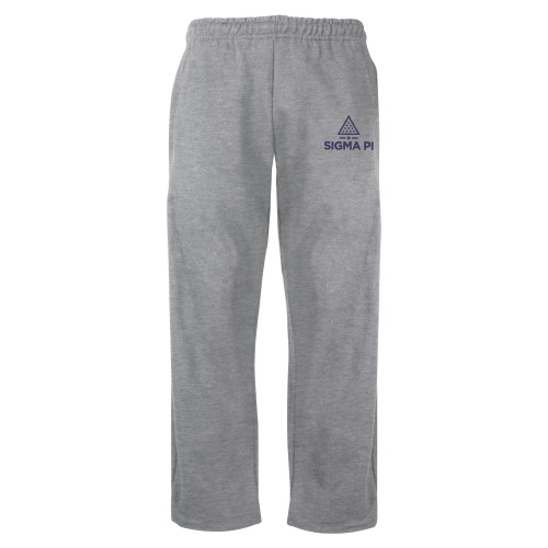 Grey Fleece Open Bottom Pant-Vertical Logo Mark