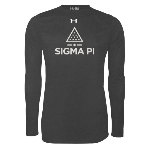 Under Armour Carbon Heather Long Sleeve Tech Tee-Vertical Logo Mark