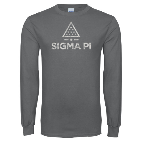 Charcoal Long Sleeve T Shirt-Vertical Logo Mark Distressed