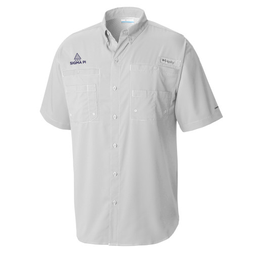 Columbia Cool Grey Tamiami Performance Short Sleeve Shirt-Vertical Logo Mark