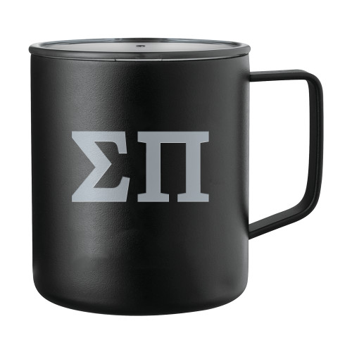 Rover Camp Vacuum Insulated Black Mug 14oz-Greek Letters Engraved