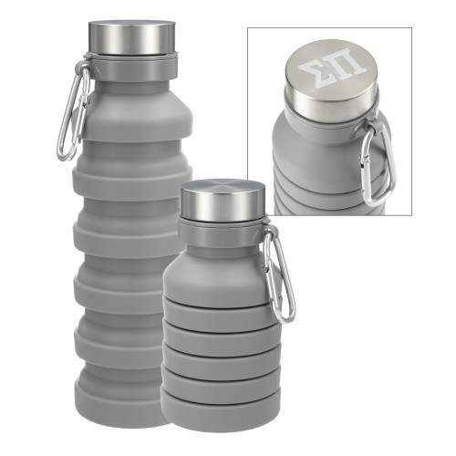 Zigoo Silicone Collapsible Grey Bottle 18oz-Greek Letters Engraved