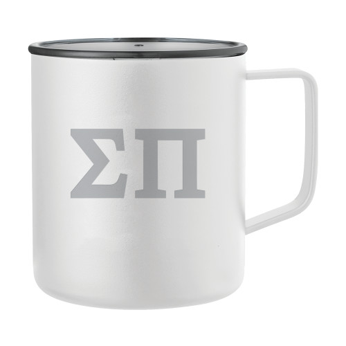 Rover Camp Vacuum Insulated White Mug 14oz-Greek Letters Engraved