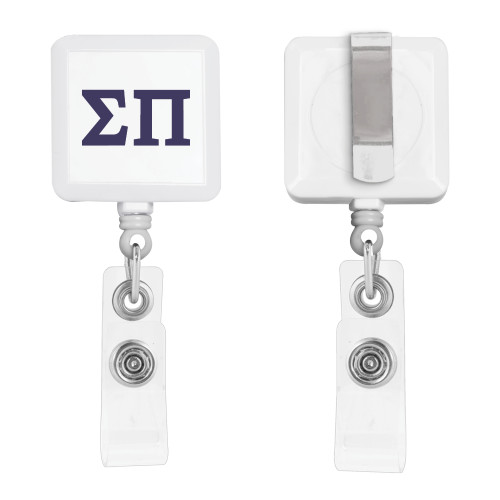 White Square Retractable Badge Holder-Greek Letters