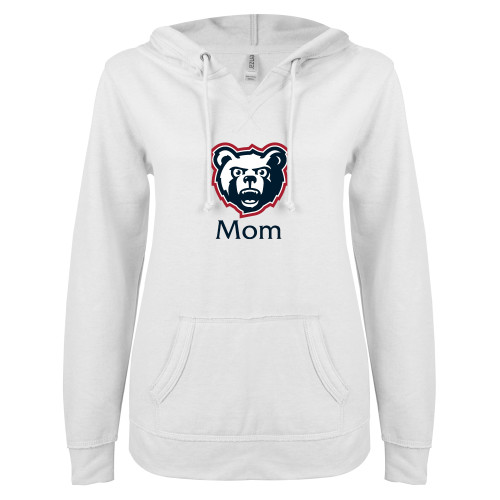  ENZA Womens White V Notch Raw Edge Fleece Hoodie - Mom - SRJC