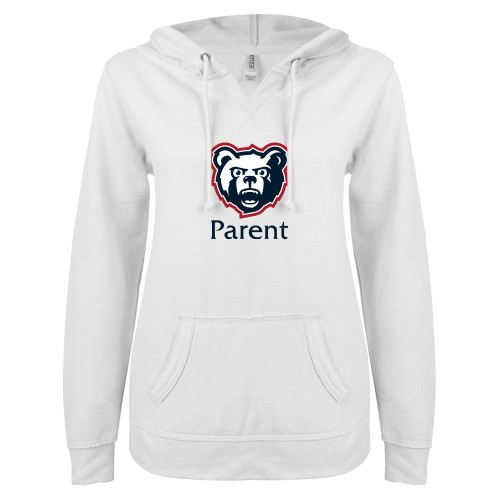  ENZA Womens White V Notch Raw Edge Fleece Hoodie - Parent - SRJC