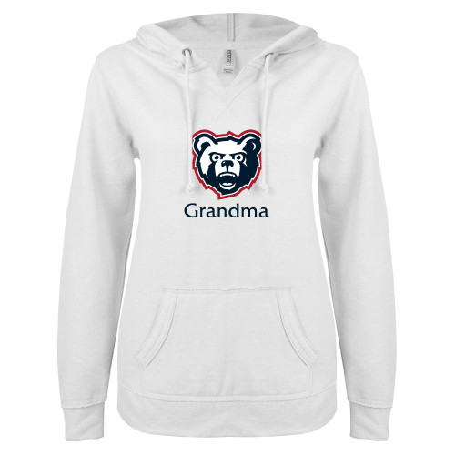  ENZA Womens White V Notch Raw Edge Fleece Hoodie - Grandma - SRJC