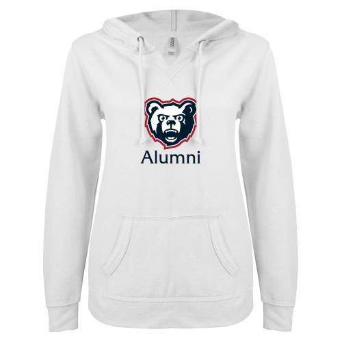  ENZA Womens White V Notch Raw Edge Fleece Hoodie - Alumni - SRJC