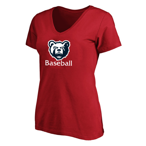  Womens Plus Red V Neck T Shirt - Baseball - SRJC