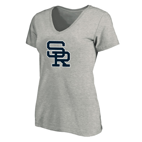  Womens Plus Heather Grey V Neck T Shirt - SR Lockup