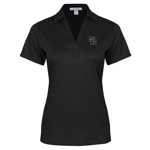  Womens Black Performance Fine Jacquard Polo - SR Lockup