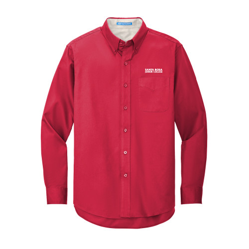  Red Twill Button Down Long Sleeve - Santa Rosa Junior College Wordmark