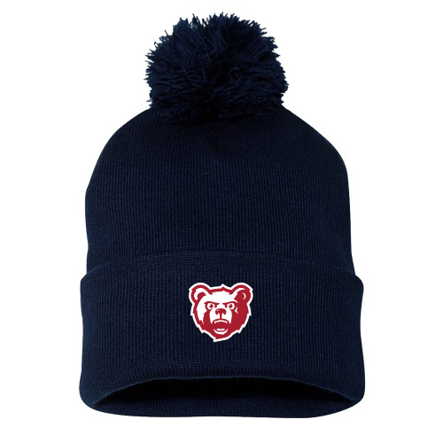  Sportsman Navy Pom Pom Cuffed Beanie - Bearcub Head