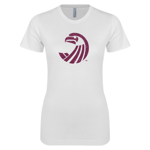 Next Level Womens White Boyfriend Tee - Athletics Icon Pink Glitter