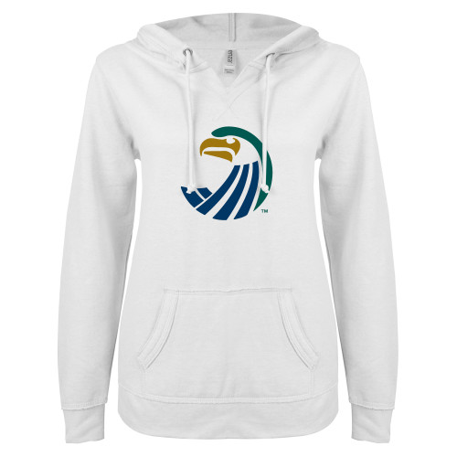Salve Regina ENZA Womens White V Notch Raw Edge Fleece Hoodie