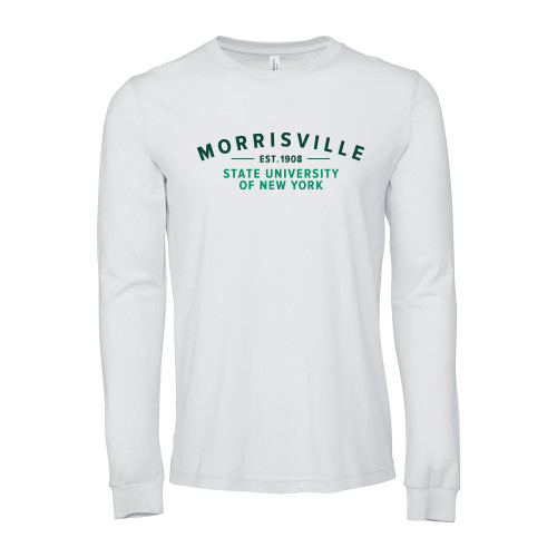  Bella + Canvas White Jersey Cotton Long Sleeve T Shirt - Arching Wordmark