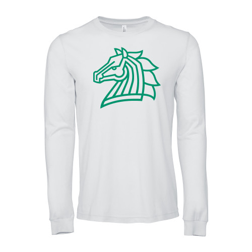  Bella + Canvas White Jersey Cotton Long Sleeve T Shirt - Mustang Mark